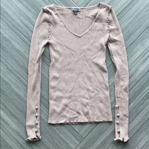 Blush pink sweater with pearl beads on sleeves